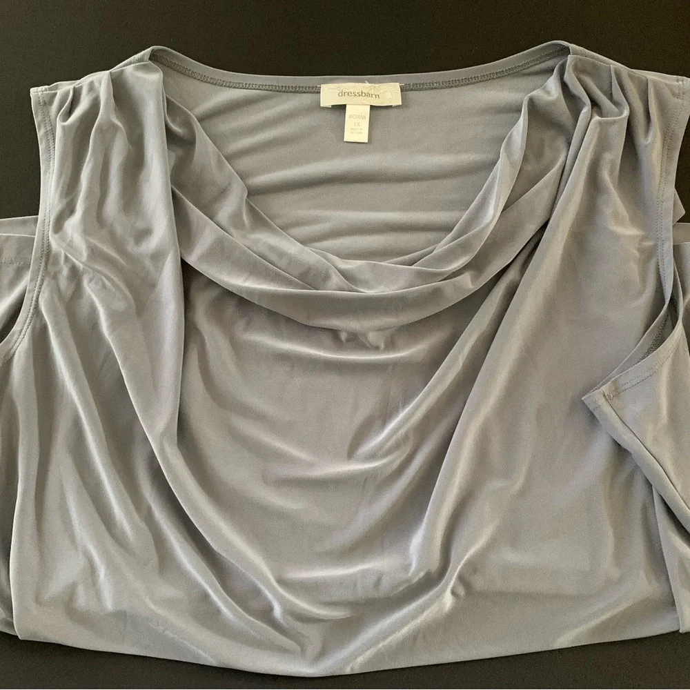 Dress barn  Slate Blue gray Draped Cowl Neck Sleeveless blouse - Picture 4 of 8